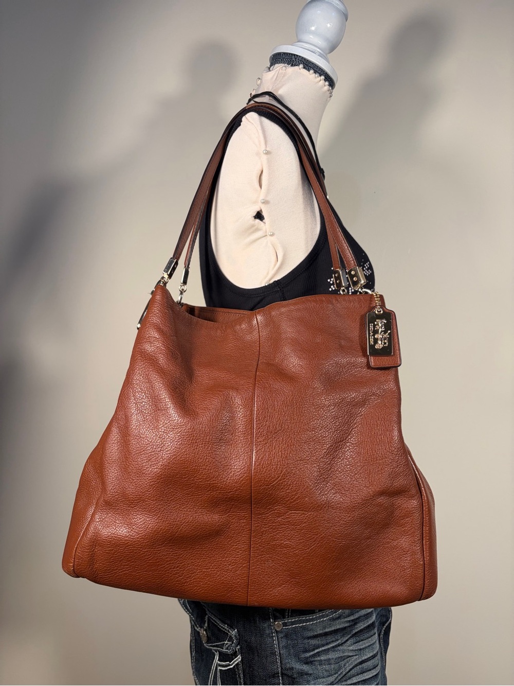 Coach Madison Peyton Pebbled Leather Tote in Chestnut - Everyday Shoulder Bag